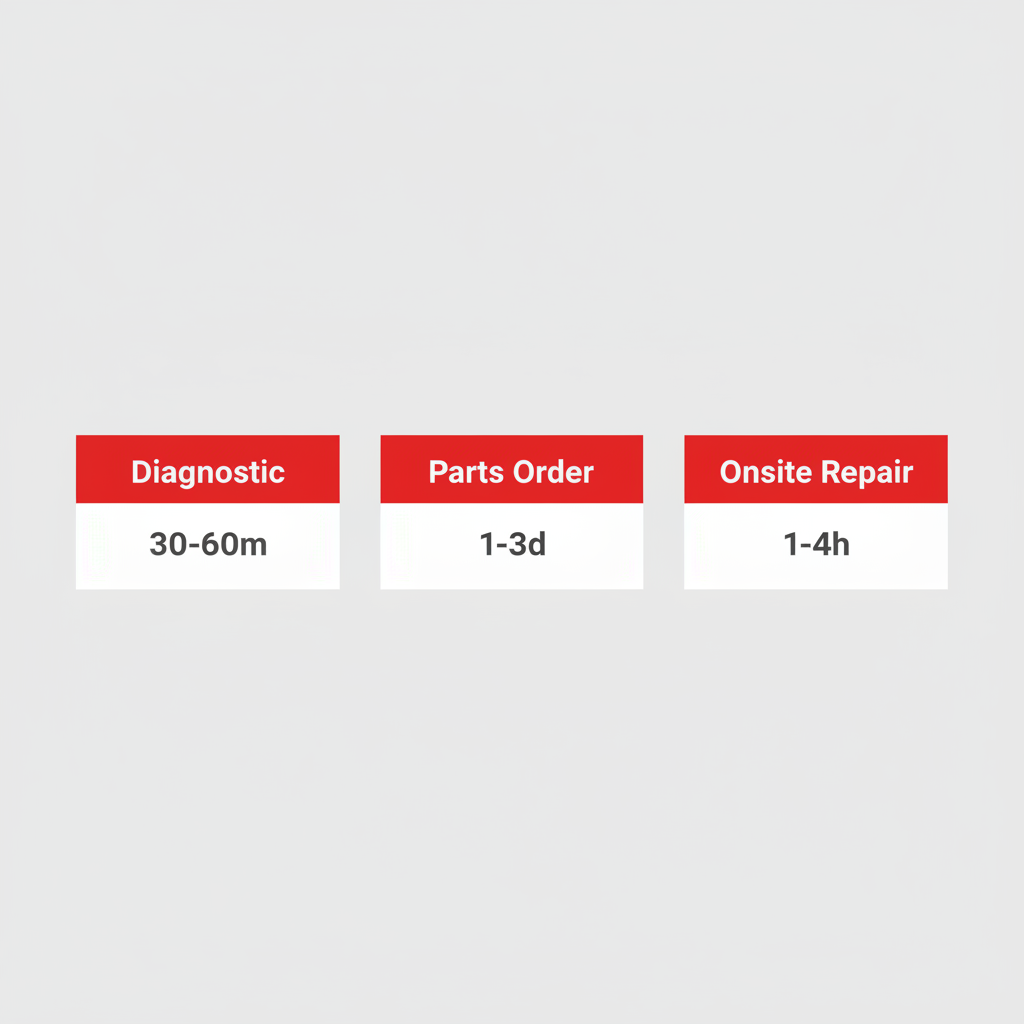 Infographic showing typical repair timeline for Wolf ranges, from diagnostic to parts ordering and on-site repair, with average durations.