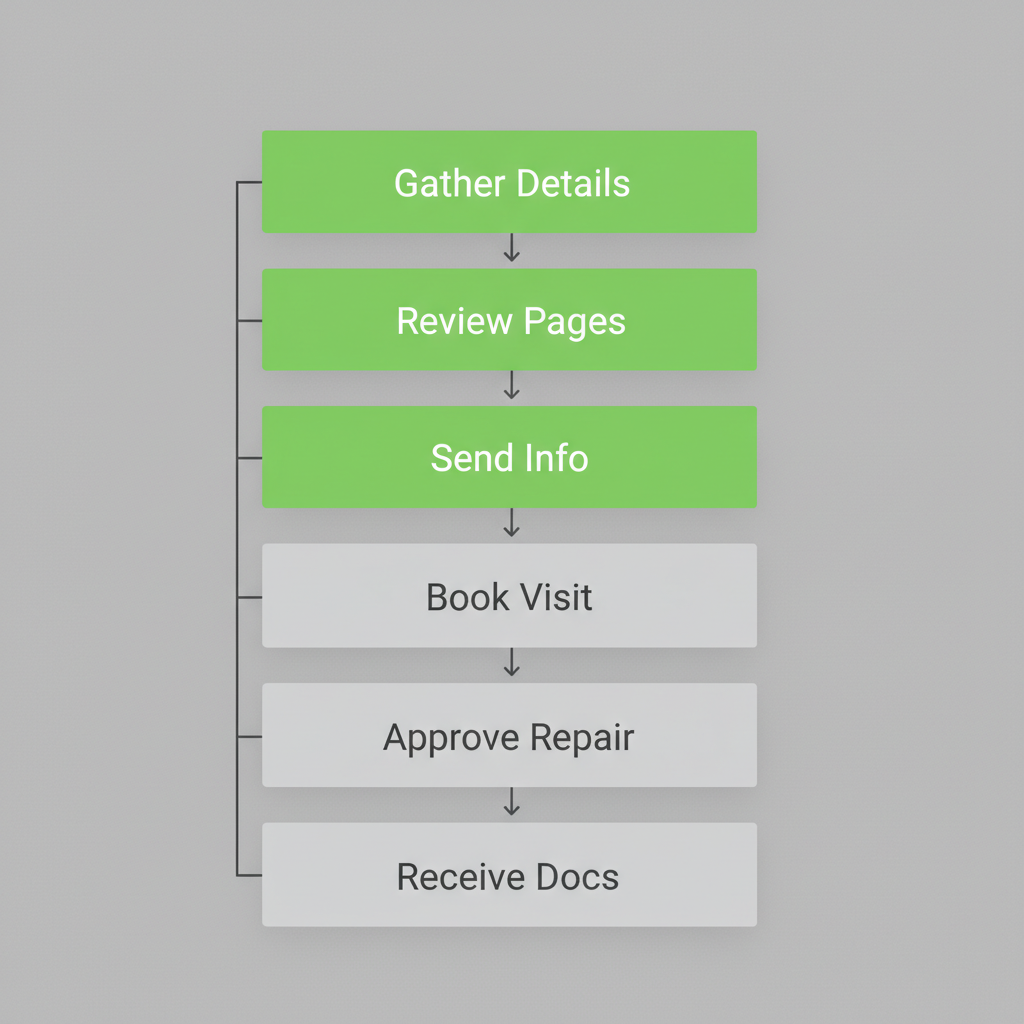 Six-step process flow illustrating booking a Wolf appliance repair service.
