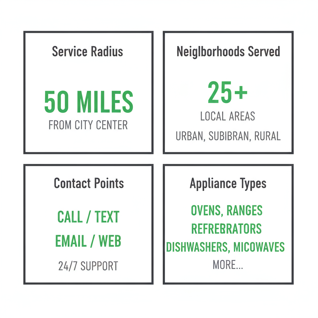 Infographic showing Wolf Appliance Repair Pros service area, contact information, and appliance types covered.