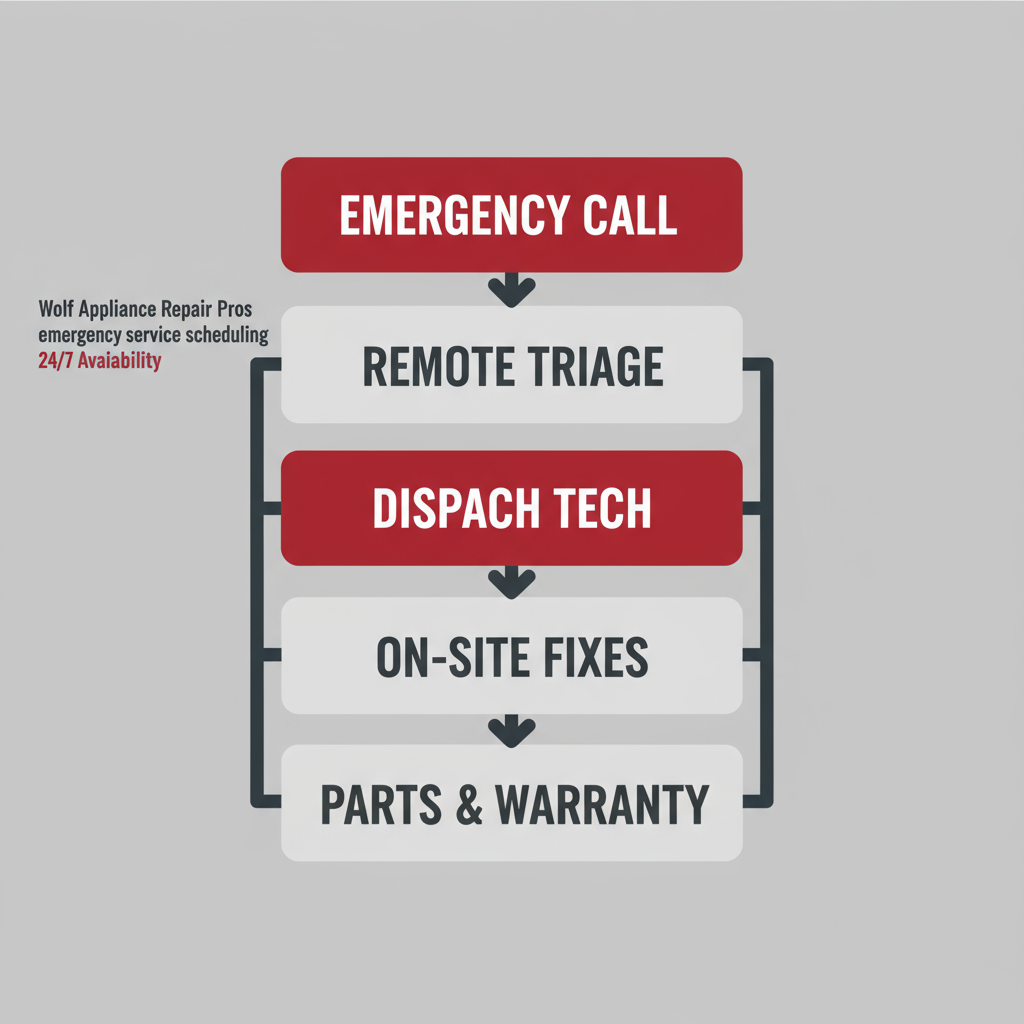 Vertical process flow showing 5 steps for emergency appliance repair service scheduling