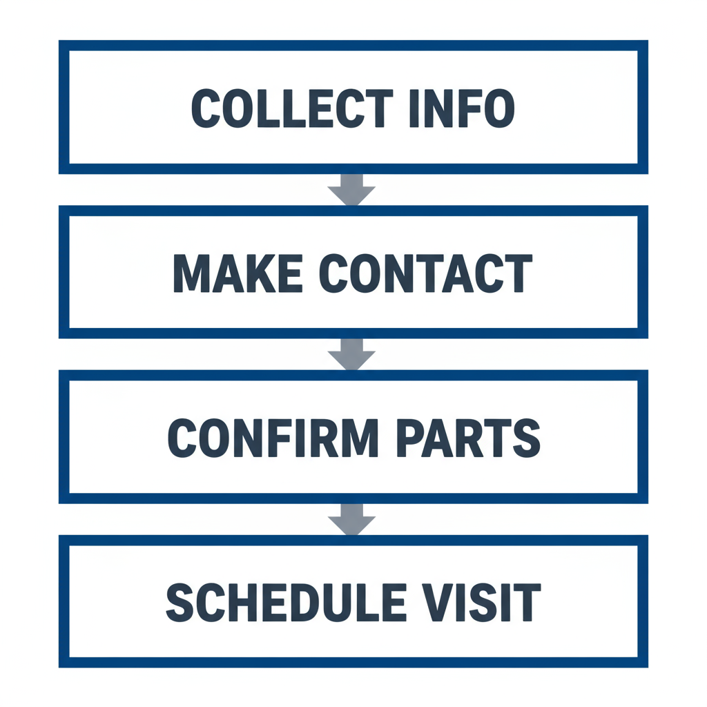 Vertical process flow illustrating the four steps to book Sub-Zero and Wolf appliance repair service.