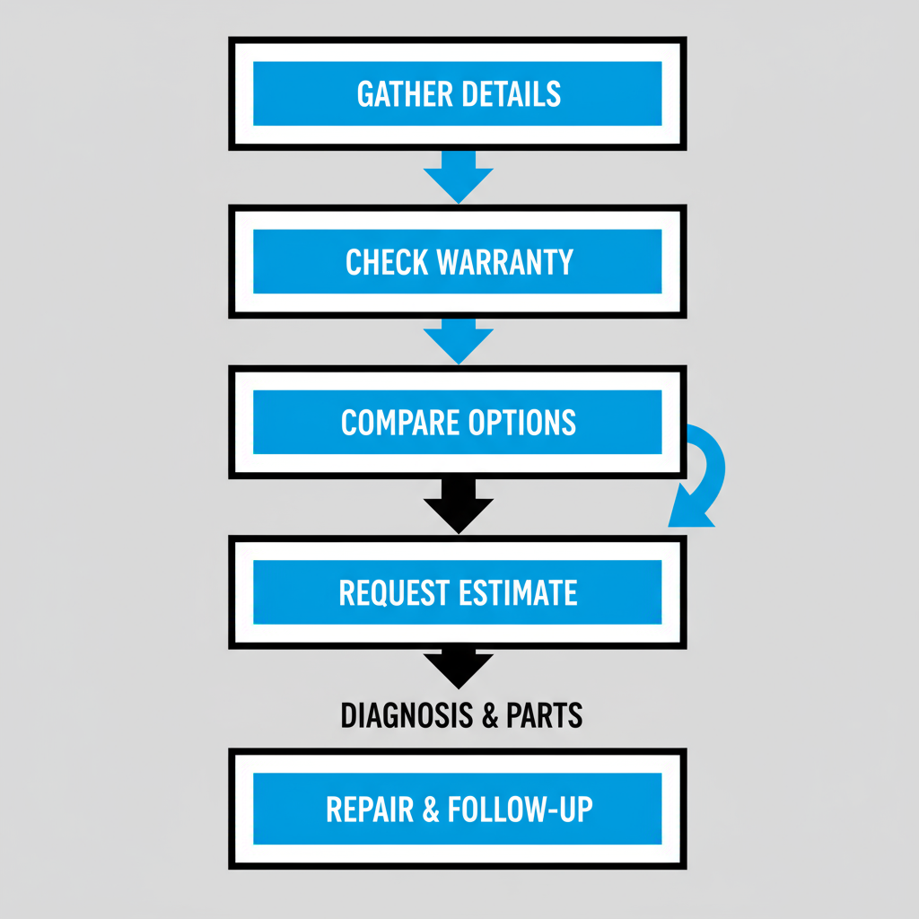 Vertical process flow illustrating the six-step service booking journey for Sub-Zero appliance repair in Lake Forest.