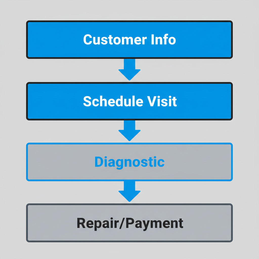 Four-step vertical process flow illustrating the booking process for appliance repair service.