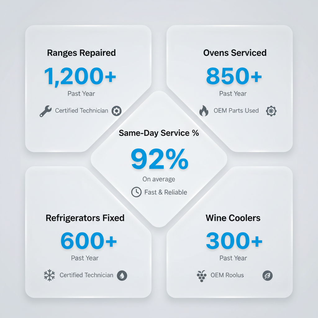 Infographic showing key service statistics and trust signals for appliance repair in Beaverton.