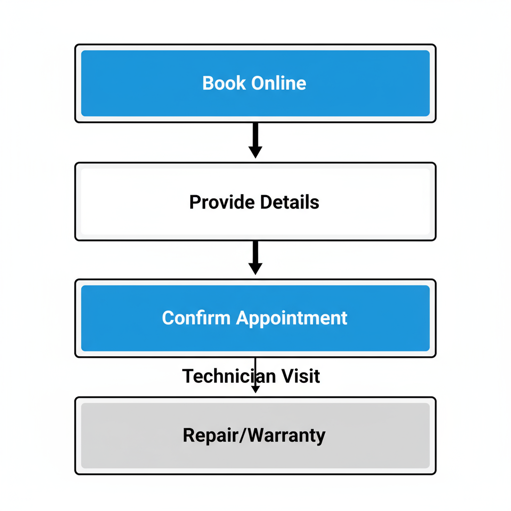 Vertical process flow showing 5 steps for booking and receiving appliance repair service for Carefree residents.