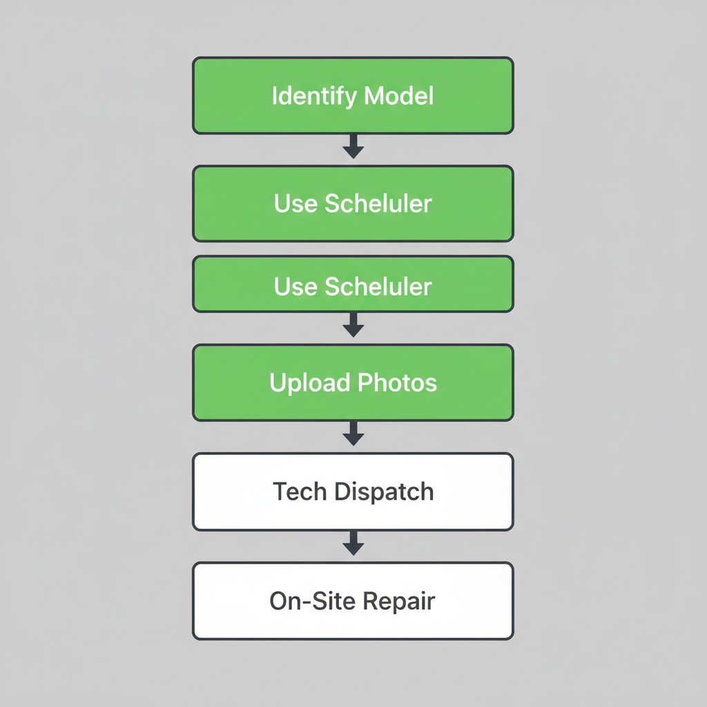 Vertical process flow showing 5 steps for booking an appliance repair service in Hinsdale.