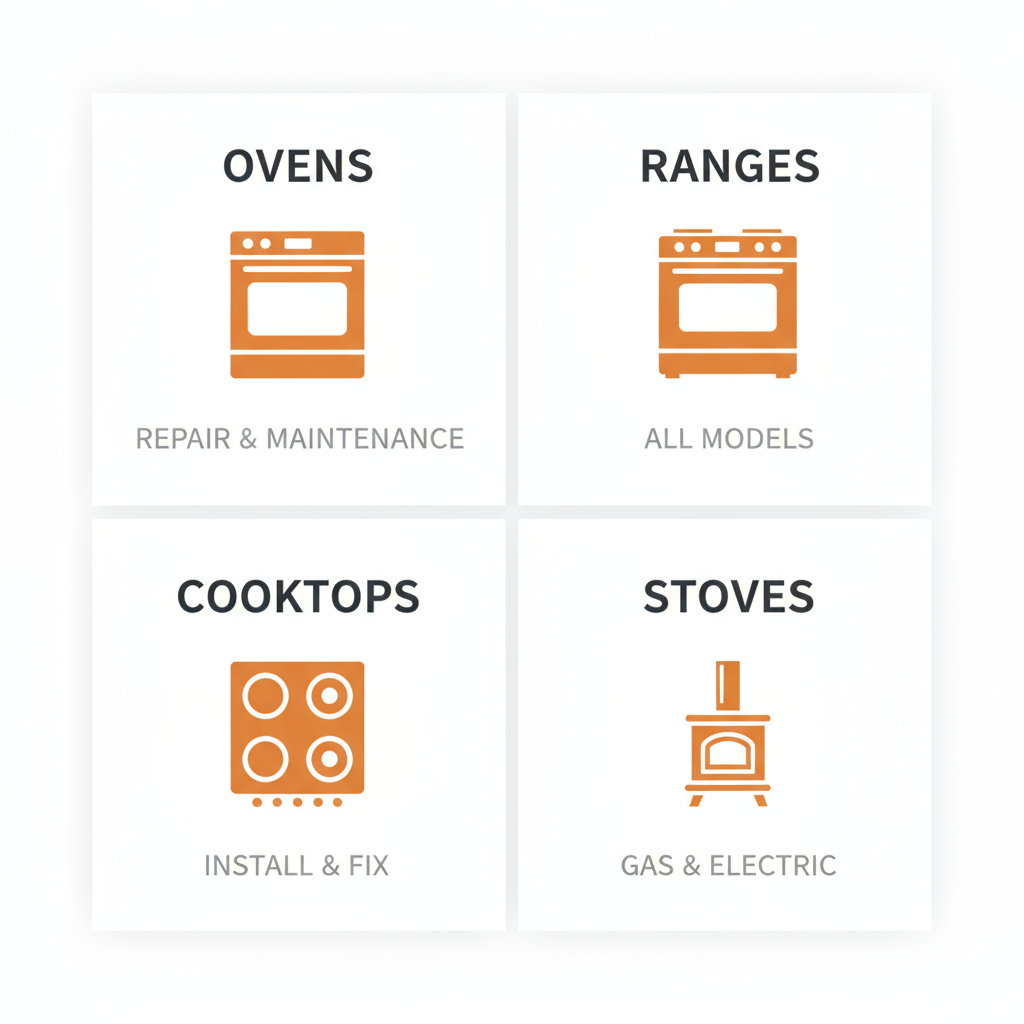 Infographic detailing common Wolf appliance repairs including ovens, ranges, cooktops, and stoves.