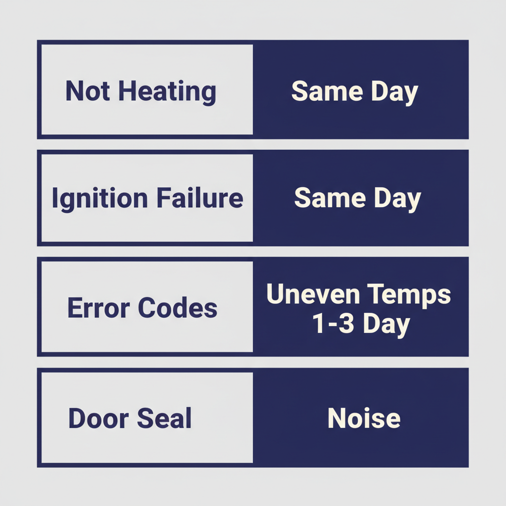 Infographic showing common Wolf appliance problems and their estimated repair timelines.