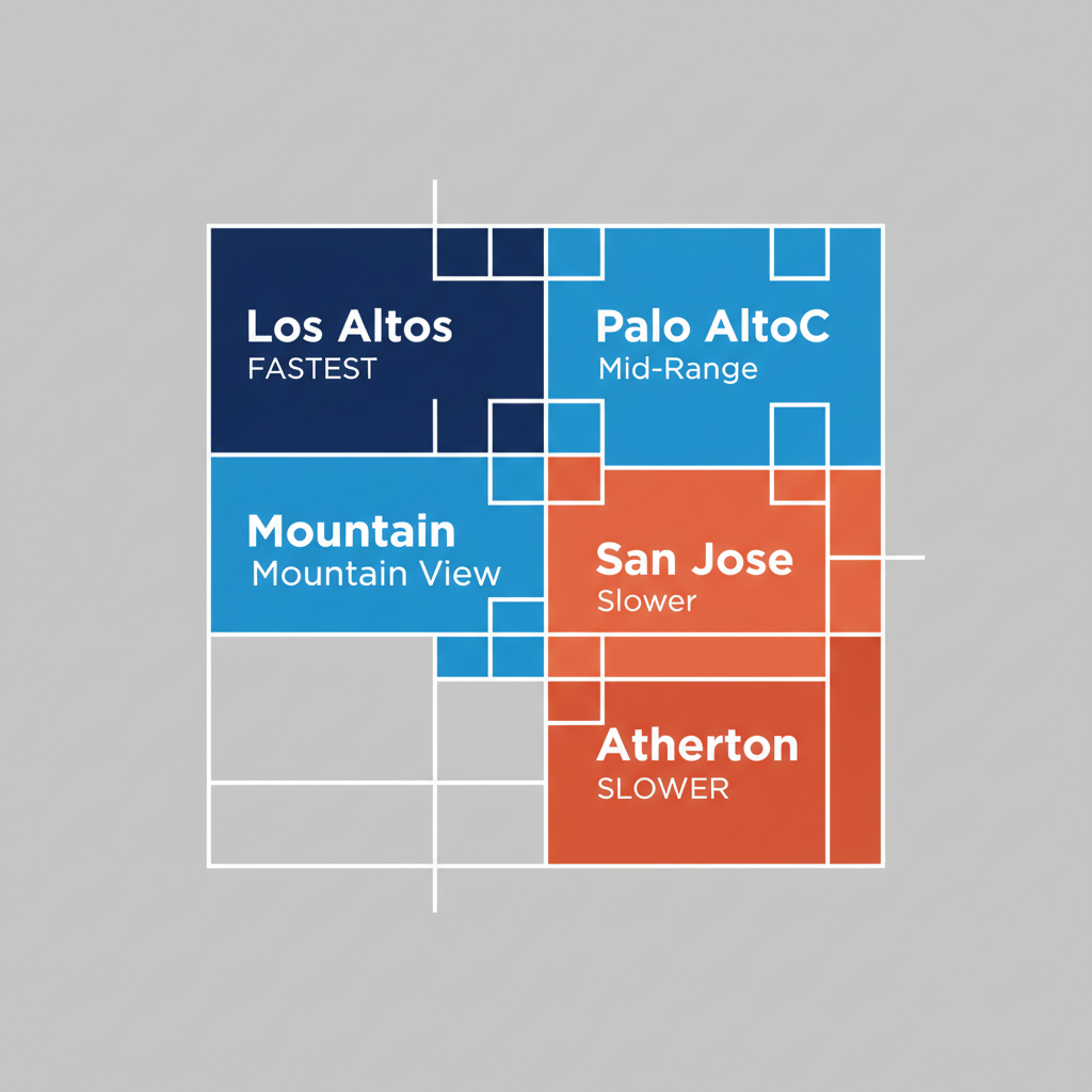 Data visualization showing a heat grid of response times in the service area for appliance repair, with Los Altos being the fastest and Atherton being the slowest.