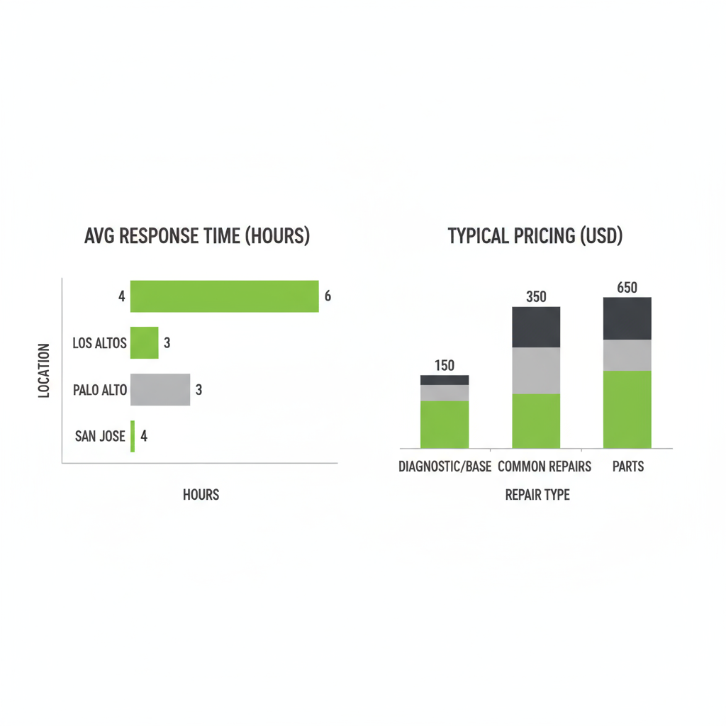Data visualization comparing Elite Sub-Zero Appliance Repair's service response times by area and typical pricing ranges for different repair types.