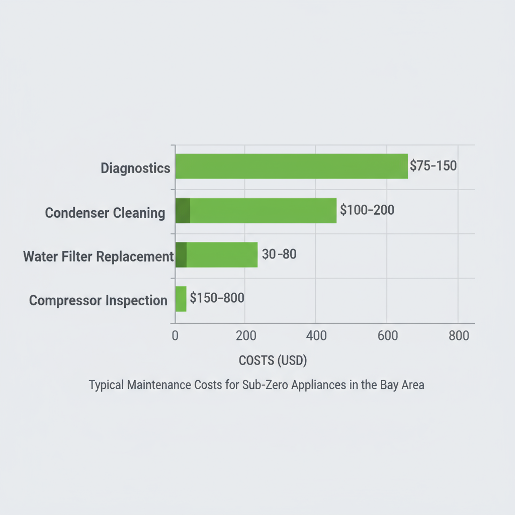 Bar chart illustrating cost ranges for common Sub-Zero appliance maintenance tasks in the Bay Area.