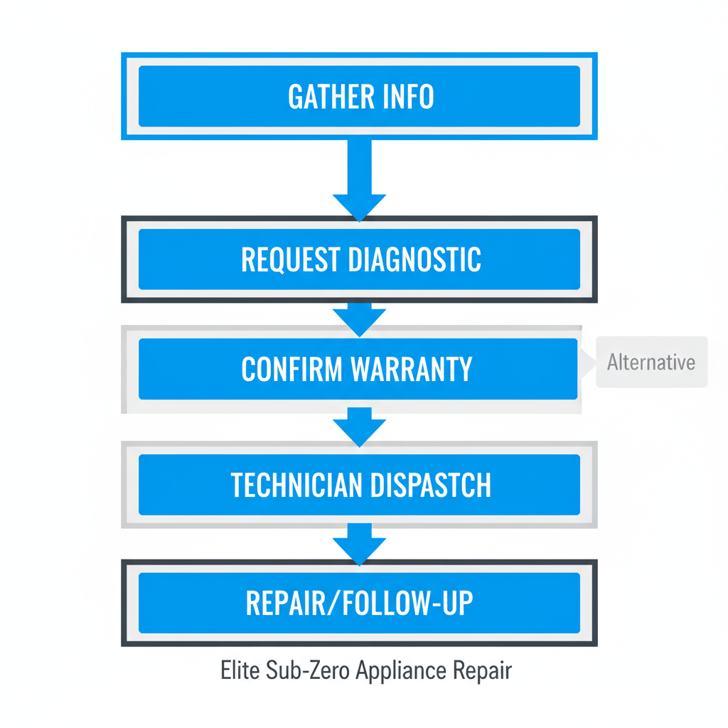 Five-step vertical process flow showing how to schedule appliance repair service