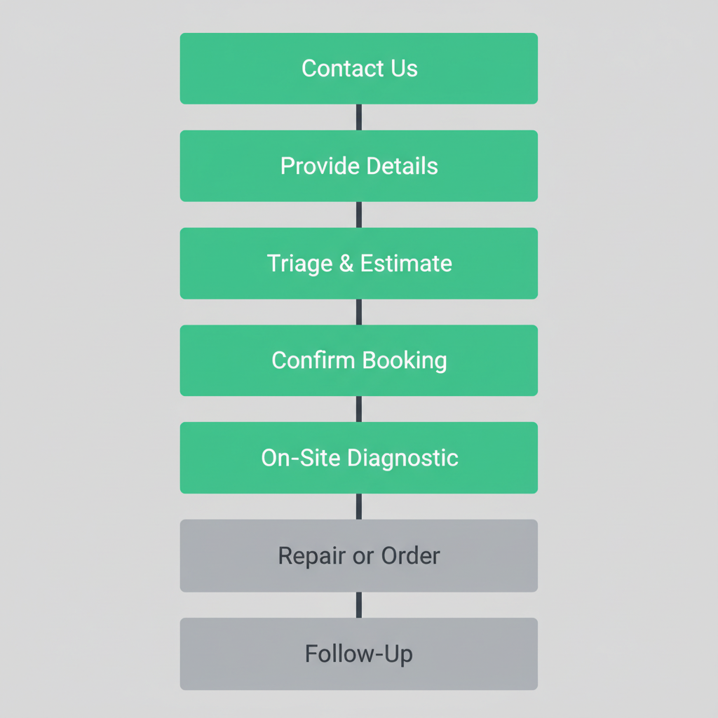 Step-by-step process flow illustrating how to book an appliance repair service with Elite Sub-Zero Appliance Repair, from initial contact to post-service follow-up. Each stage is clearly labeled.