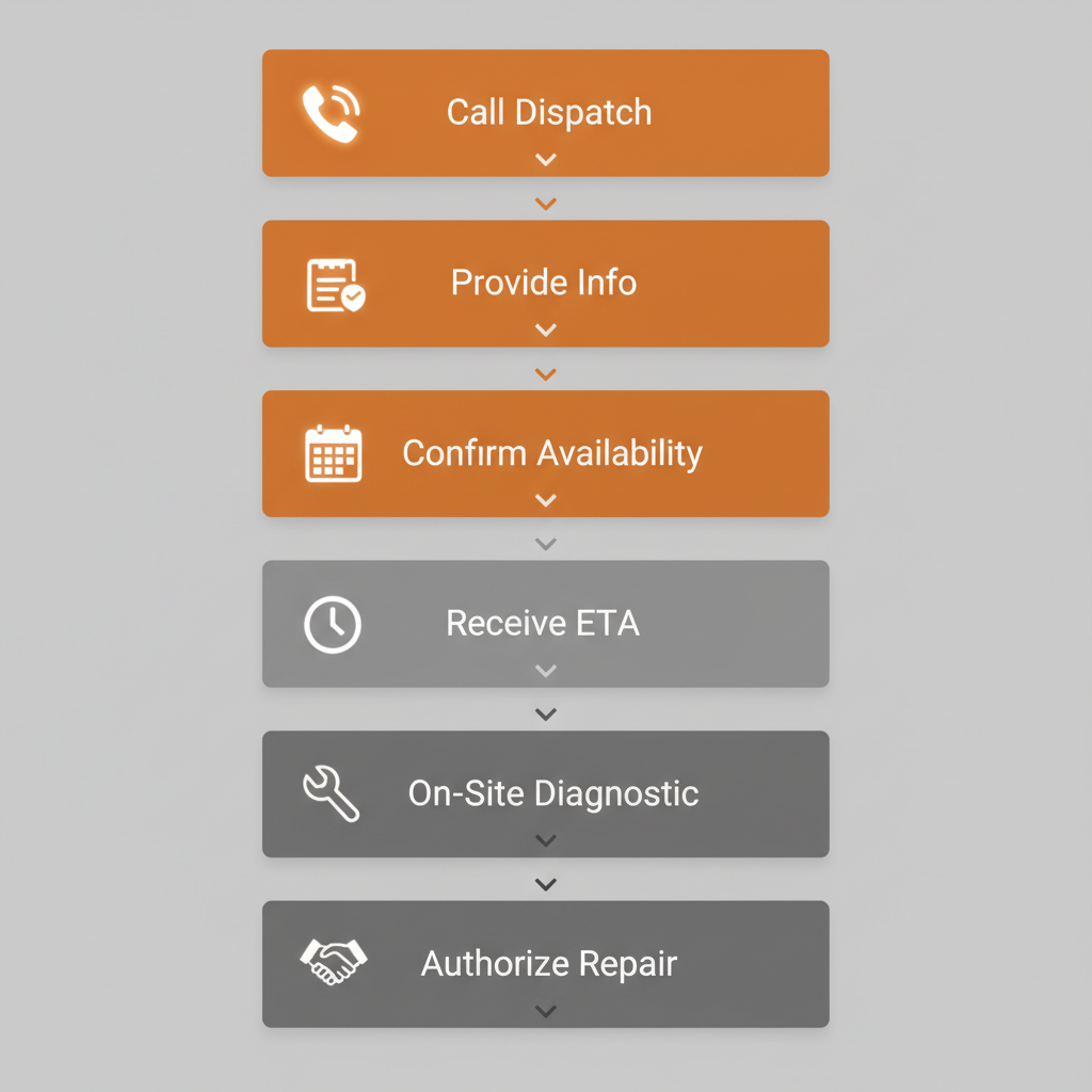A vertical 6-step process flow showing the scheduling and repair process for Elite Sub-Zero Appliance Repair, from initial call to repair authorization.