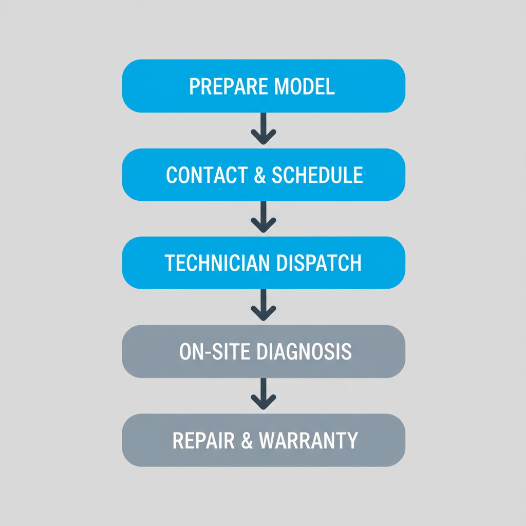 Vertical process flow showing 5 steps to book and complete a Sub-Zero appliance repair service.