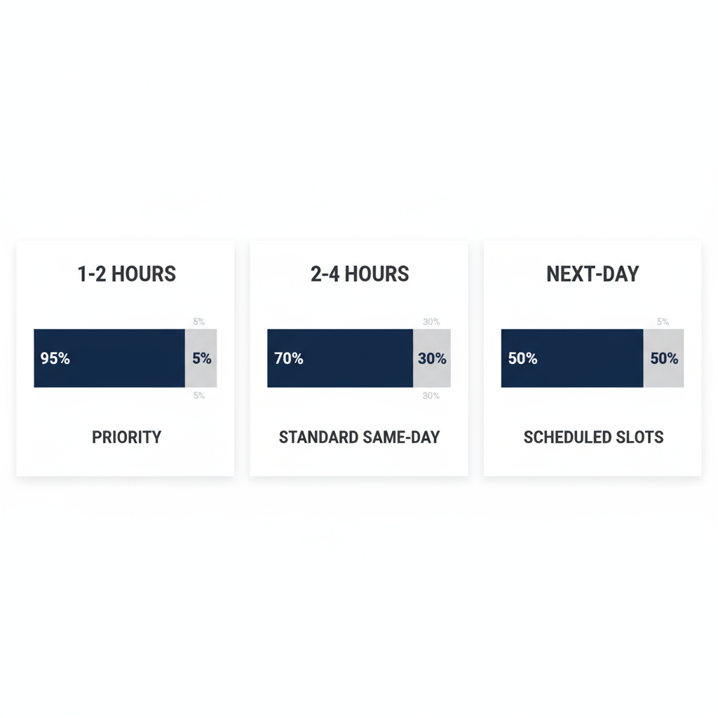Data visualization depicting Elite Sub-Zero Appliance Repair's response times: 1-2 hours for priority, 2-4 hours for standard same-day, and next-day availability.