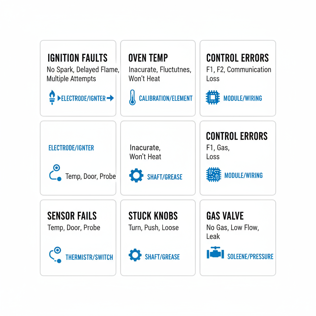 Infographic showing common Wolf appliance problems and quick diagnostic tips for homeowners.