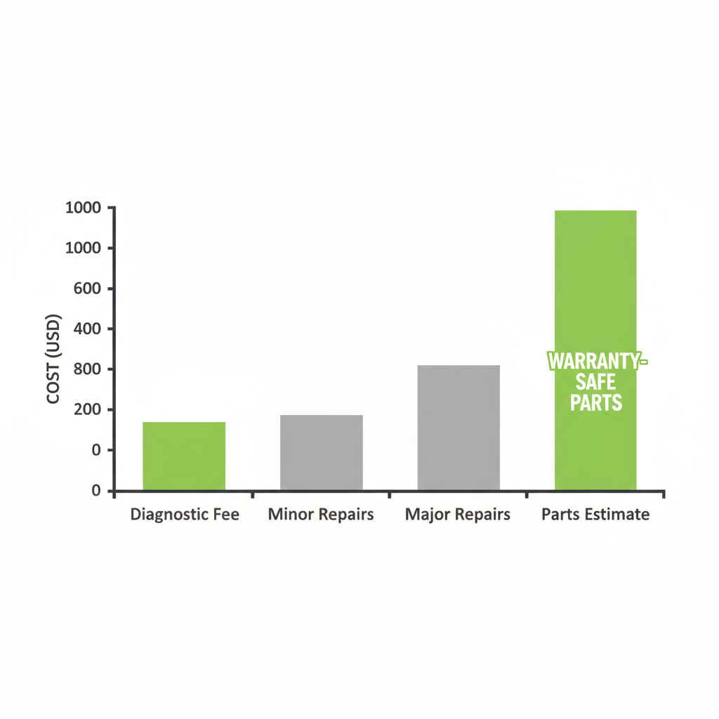 Data visualization showing typical diagnostic fee ranges, common repair cost bands, and warranty information for Sub-Zero appliance repairs.