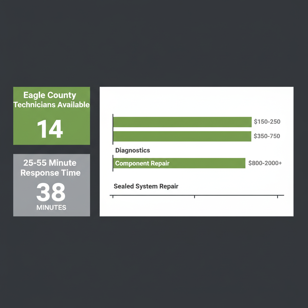 Data visualization showing service availability with technician coverage, response time, and repair price ranges for Wolf and Sub Zero Professionals
