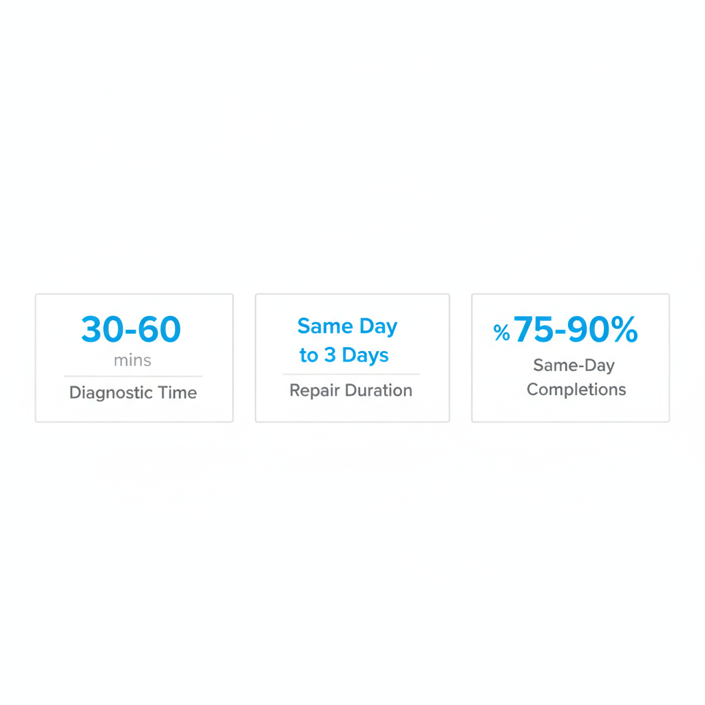 Dashboard showing Thermador repair diagnostic time, duration, and same-day completion rates