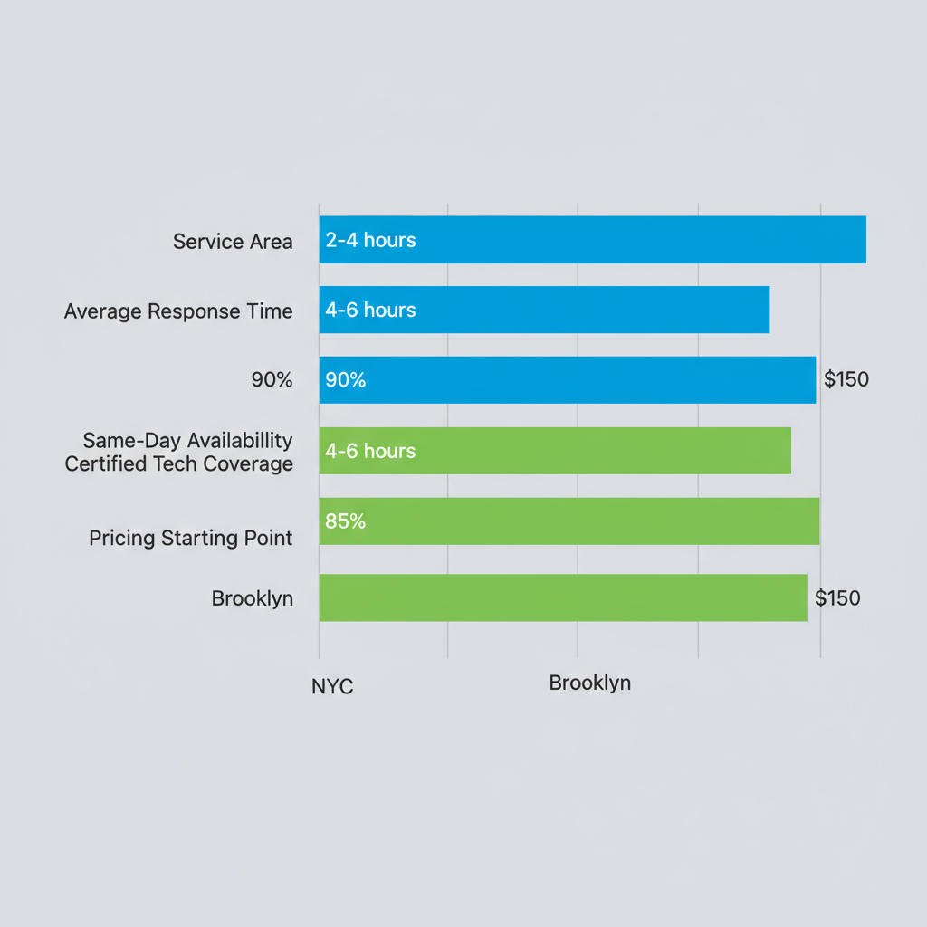 Horizontal bar chart comparing Sub-Zero appliance repair metrics between NYC and Brooklyn areas