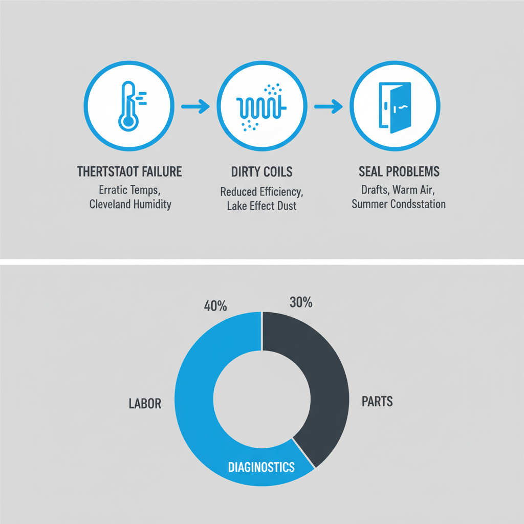 Infographic depicting common Cleveland refrigerator problems and repair cost percentages
