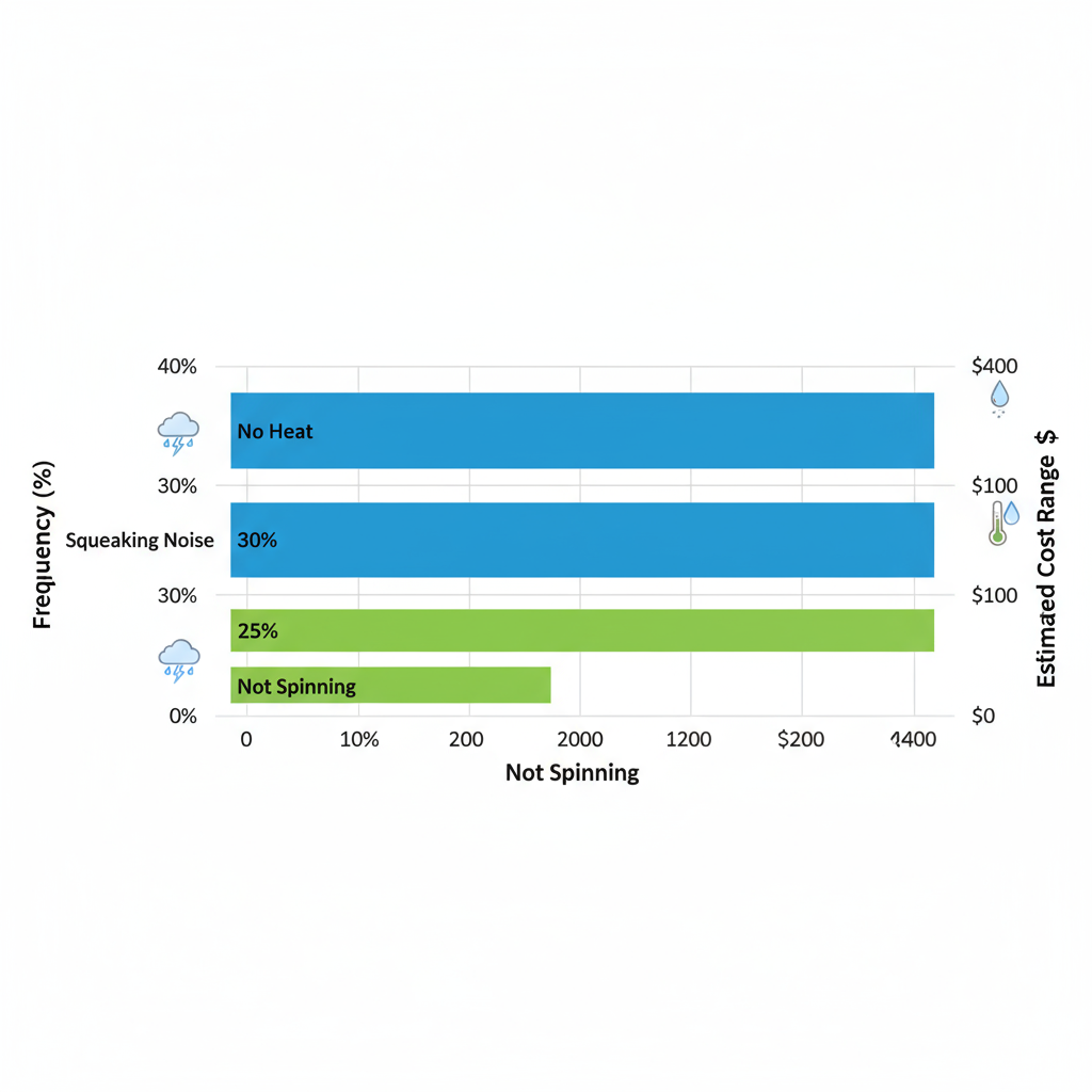 Bar chart showing common Cleveland dryer problems with frequency percentages and repair cost ranges