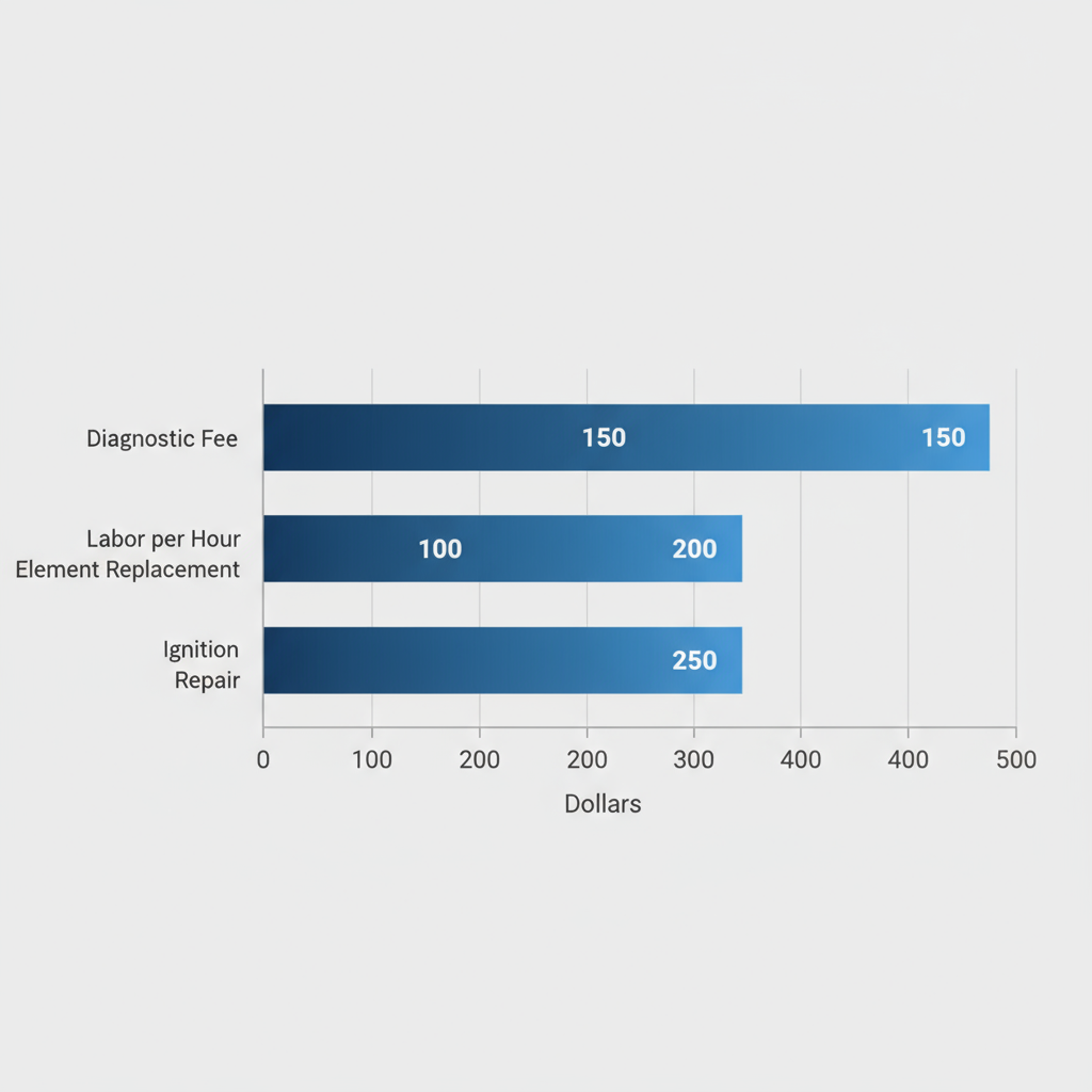 Horizontal bar chart displaying average costs for diagnostic fee, labor, element replacement, and ignition repair in Cleveland oven services
