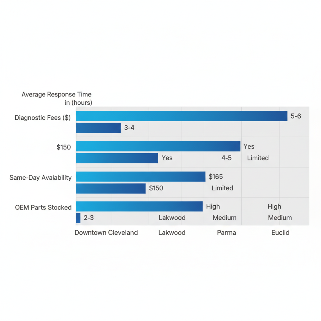 Bar chart comparing appliance repair service metrics across Cleveland neighborhoods