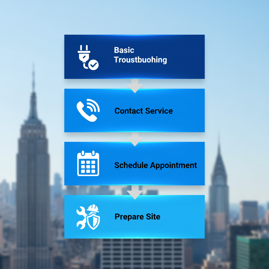 Vertical diagram showing four steps to start Thermador appliance repair service in New York City