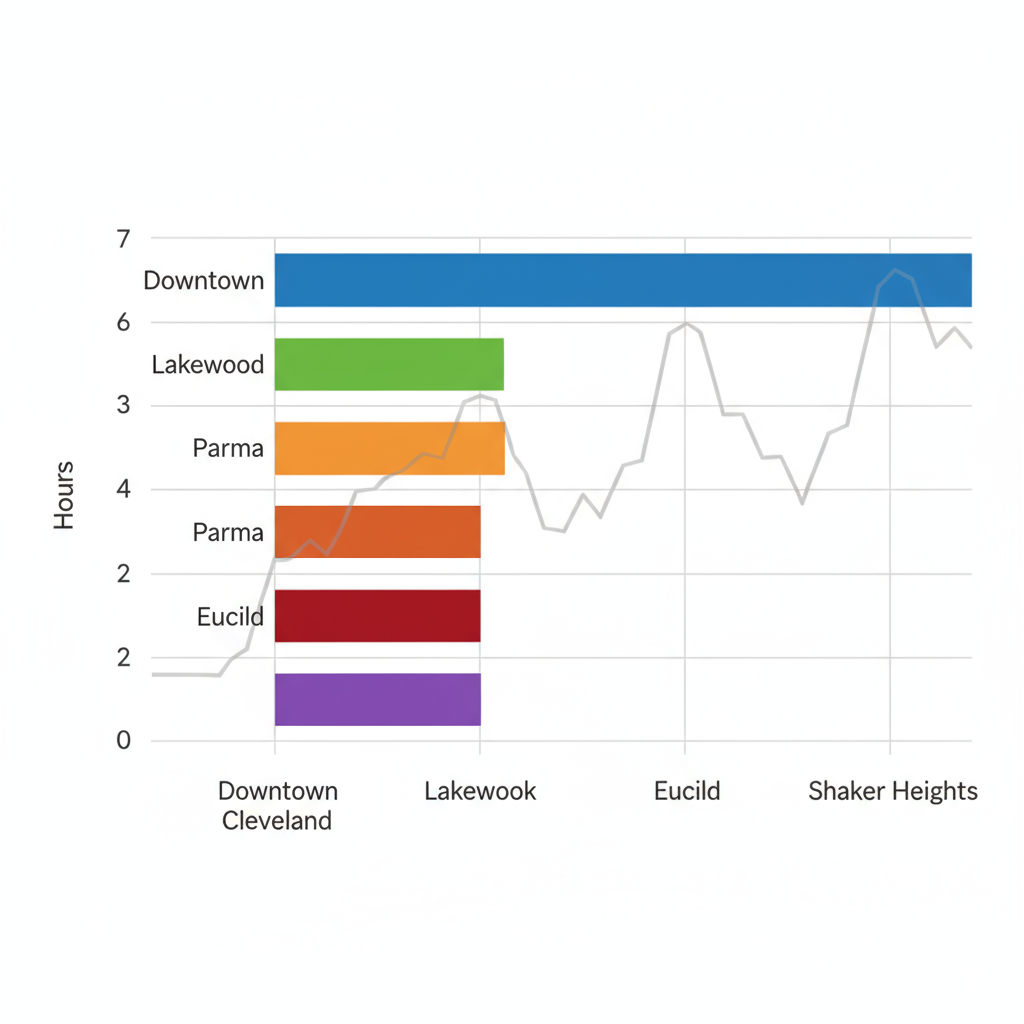 Bar chart showing appliance repair response times by Cleveland neighborhood with population density overlay