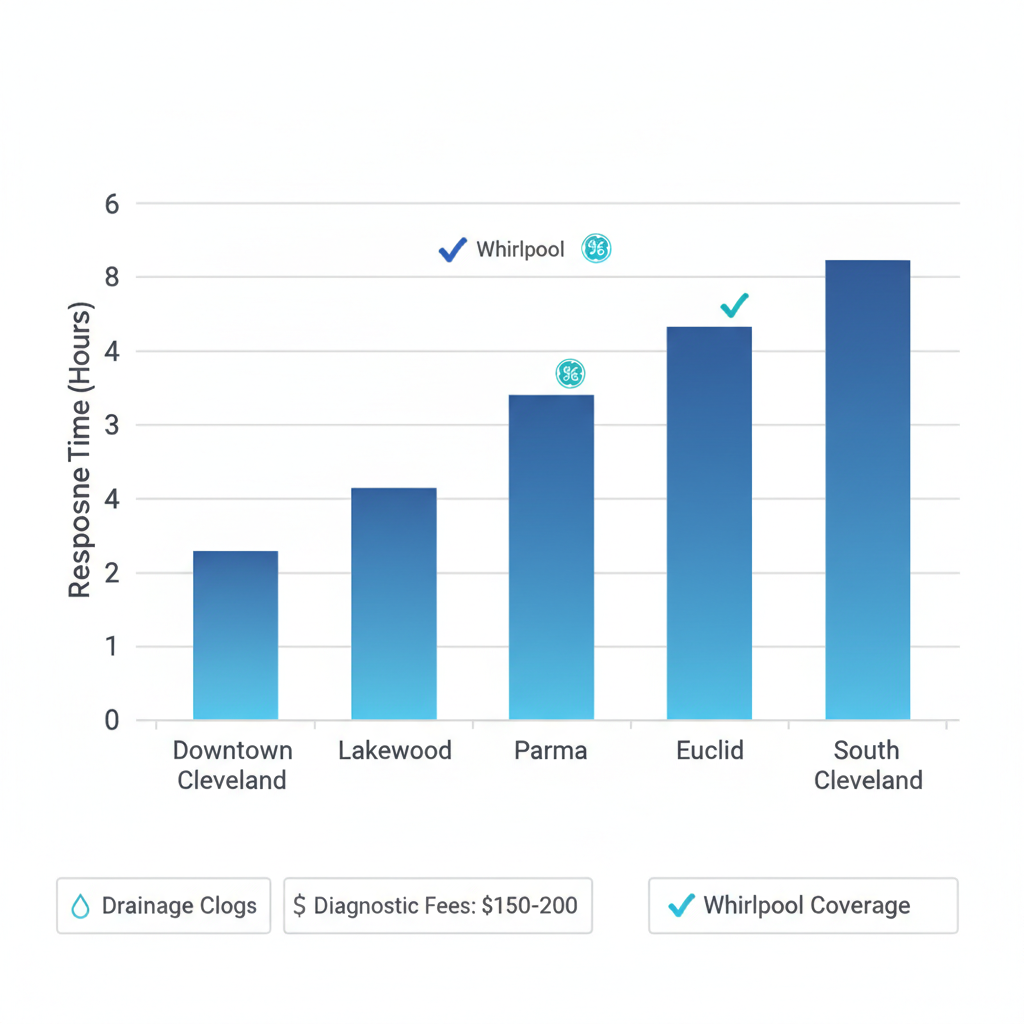 Bar chart showing response times and coverage for washer dryer repairs in Cleveland neighborhoods