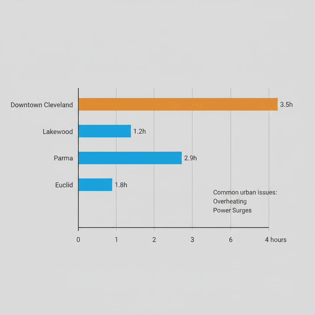 Horizontal bar chart comparing appliance repair response times across Cleveland neighborhoods