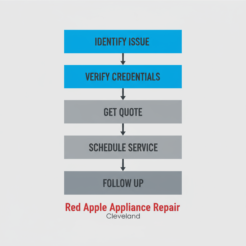 Vertical diagram illustrating five-step process for initiating appliance repair service