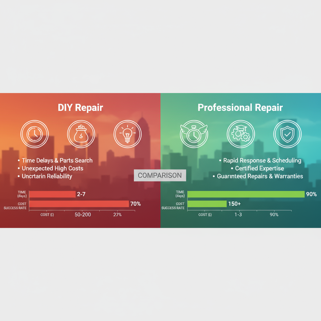 Infographic comparing DIY oven repair challenges and professional service benefits in Cleveland