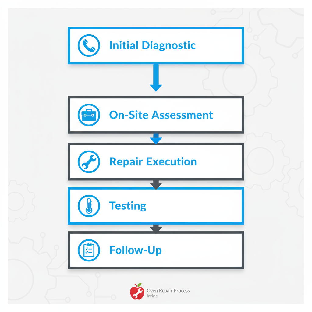 Step-by-step visual diagram of the oven repair process with Red Apple in Irvine