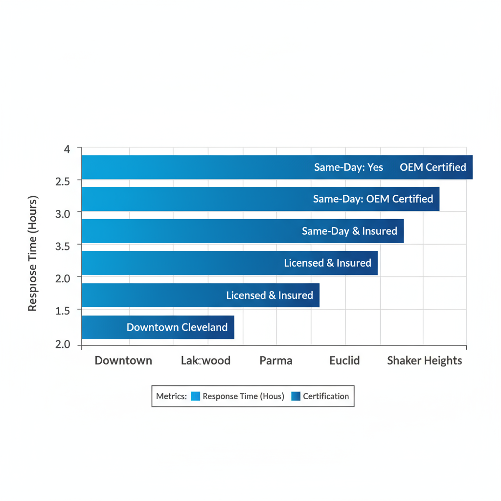 Horizontal bar chart comparing response times for Viking appliance repairs across Cleveland neighborhoods