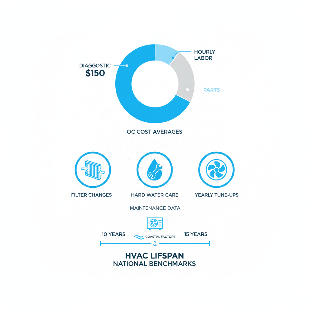 Infographic illustrating repair costs, maintenance tips, and appliance lifespan considerations for Santa Ana area