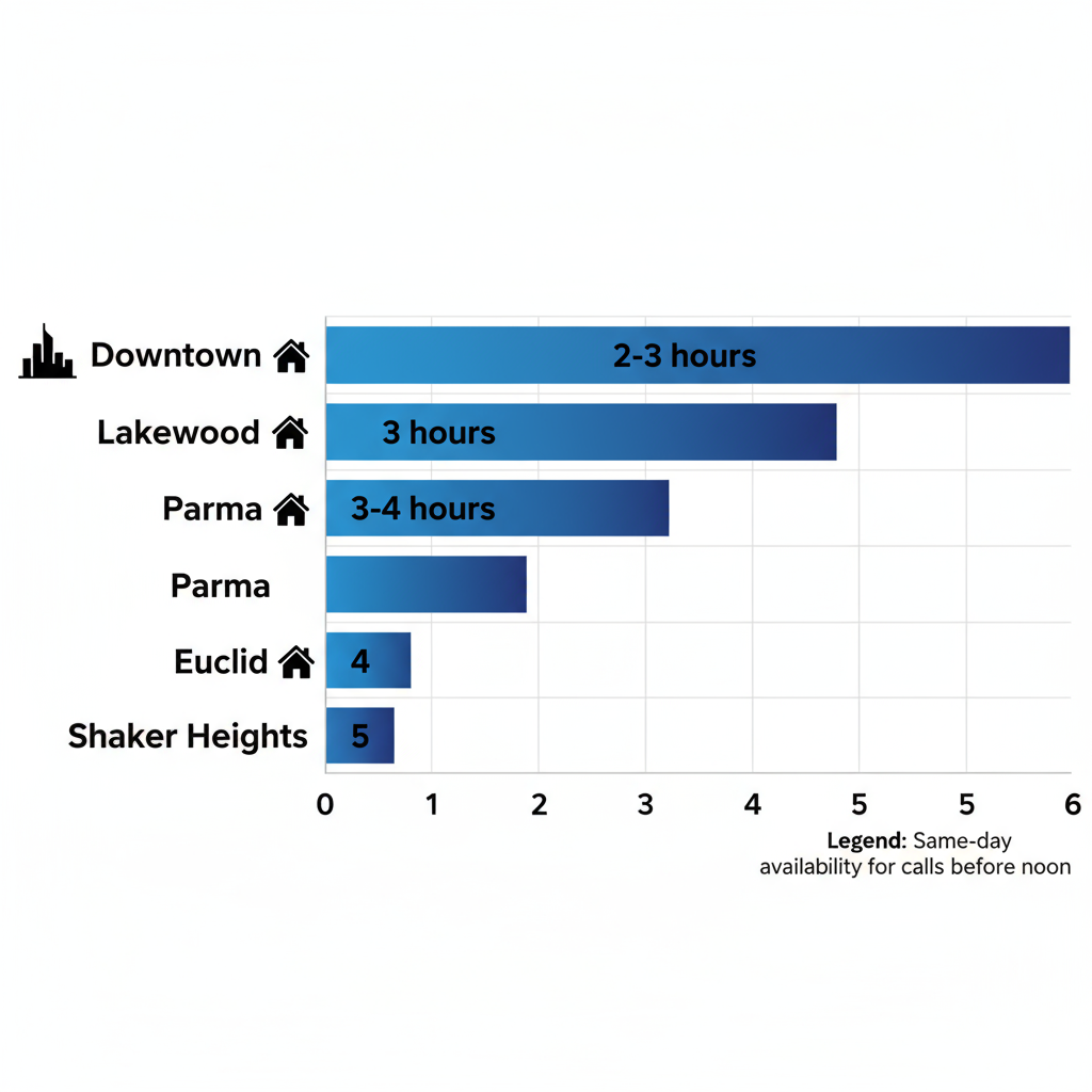 Horizontal bar chart of Viking repair response times in Cleveland neighborhoods with icons and legend
