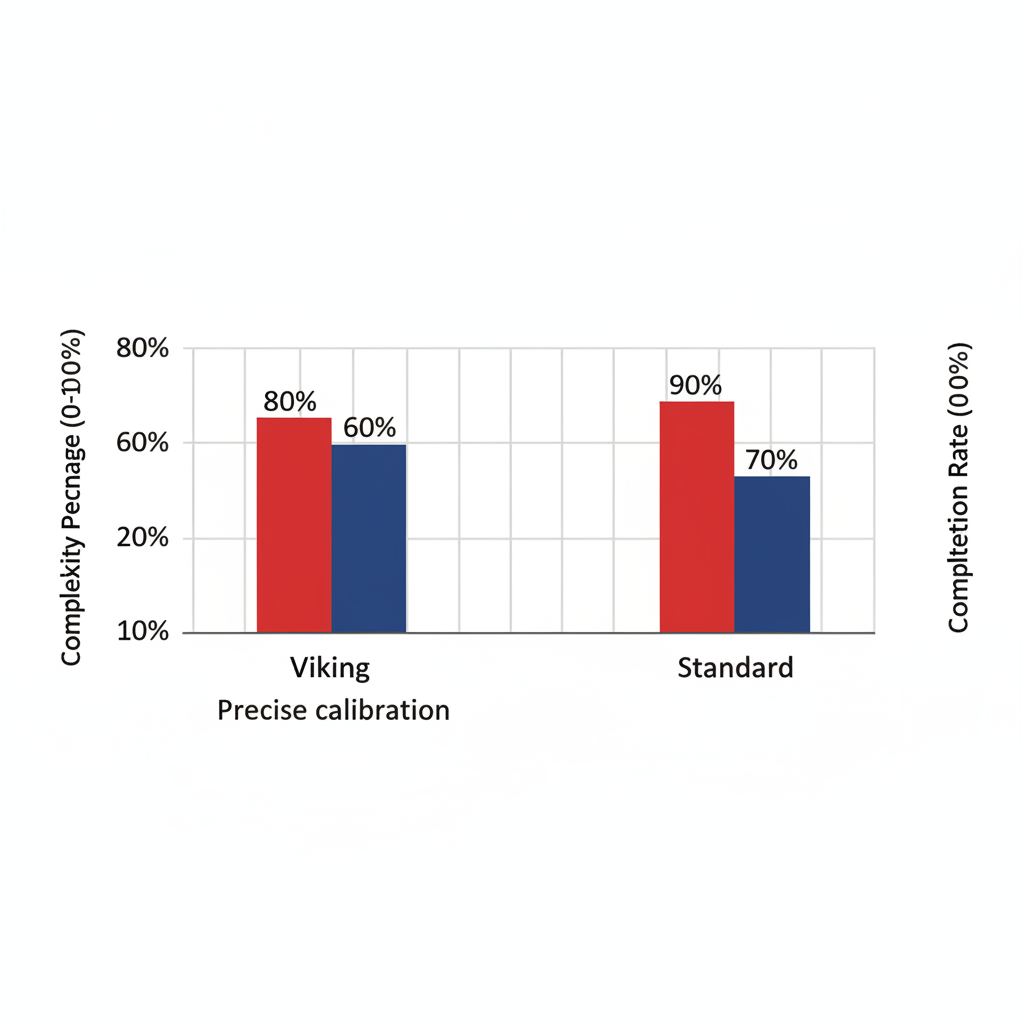 Bar chart comparing repair complexity and completion rates between Viking and standard ovens