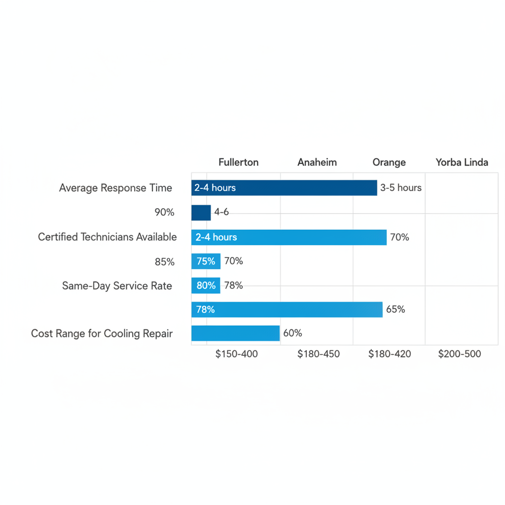 Horizontal bar chart comparing Viking appliance repair metrics across Fullerton and nearby Orange County areas