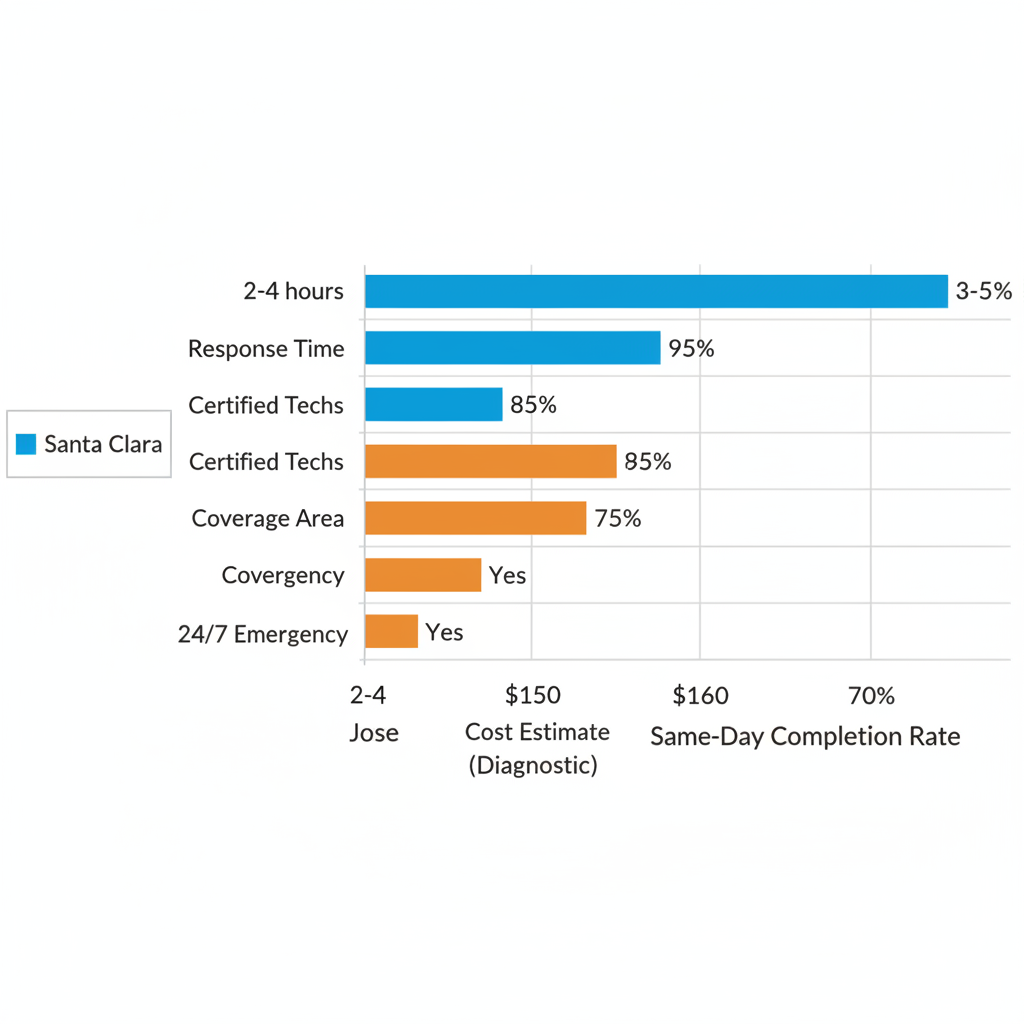 Horizontal bar chart comparing Viking appliance repair metrics between Santa Clara and San Jose locations