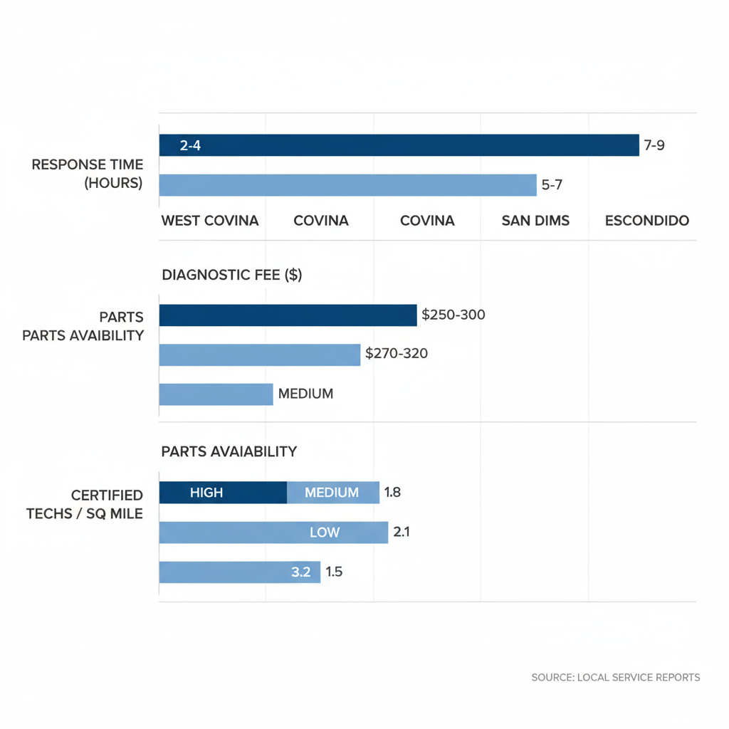 Bar chart showing Viking appliance repair metrics comparison for West Covina and nearby areas