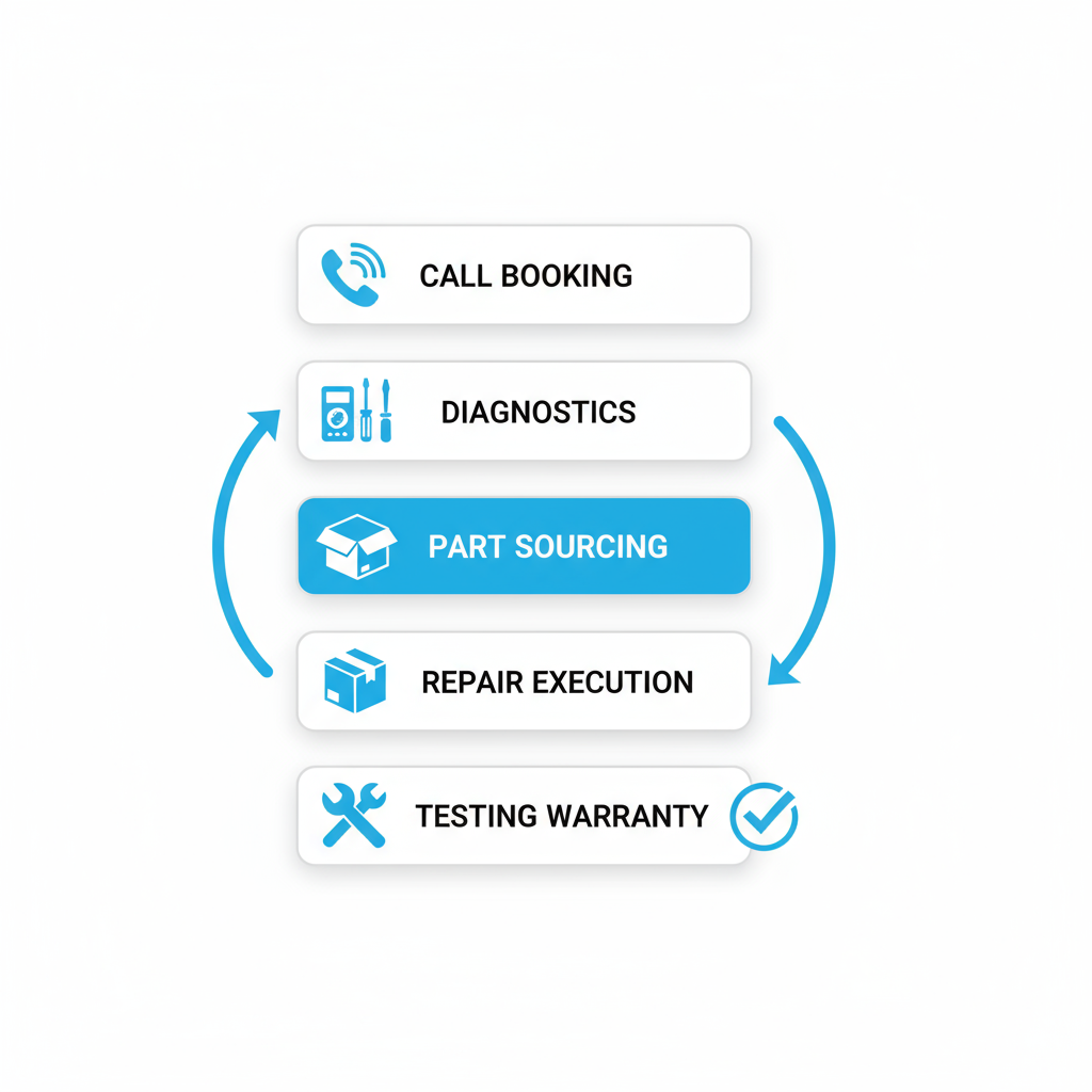 Vertical flowchart depicting the five-step Viking appliance repair process in Daly City with icons and arrows
