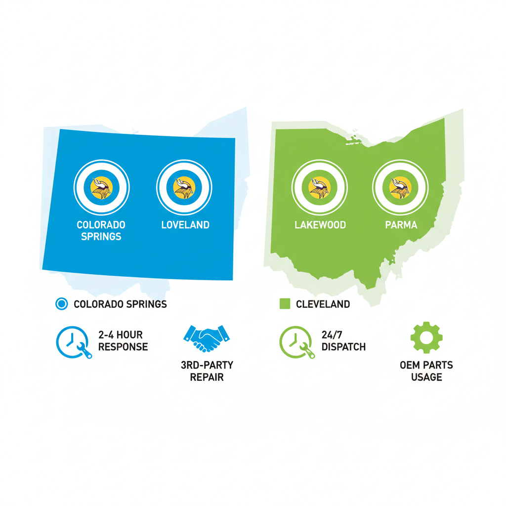 Visual comparison of Viking appliance repair services in Colorado versus Cleveland regions