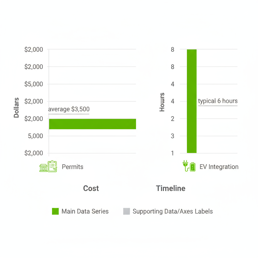 Bar chart illustrating costs and timelines for electrical panel upgrades in Pasadena with permit and EV icons