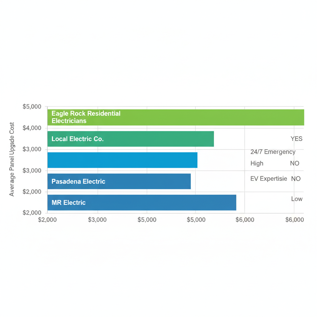 Horizontal bar chart comparing electrical service providers in San Marino by panel upgrade costs and specialties
