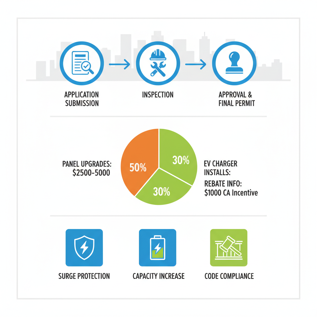 Infographic illustrating South Pasadena electrical permits, costs, and benefits for home upgrades