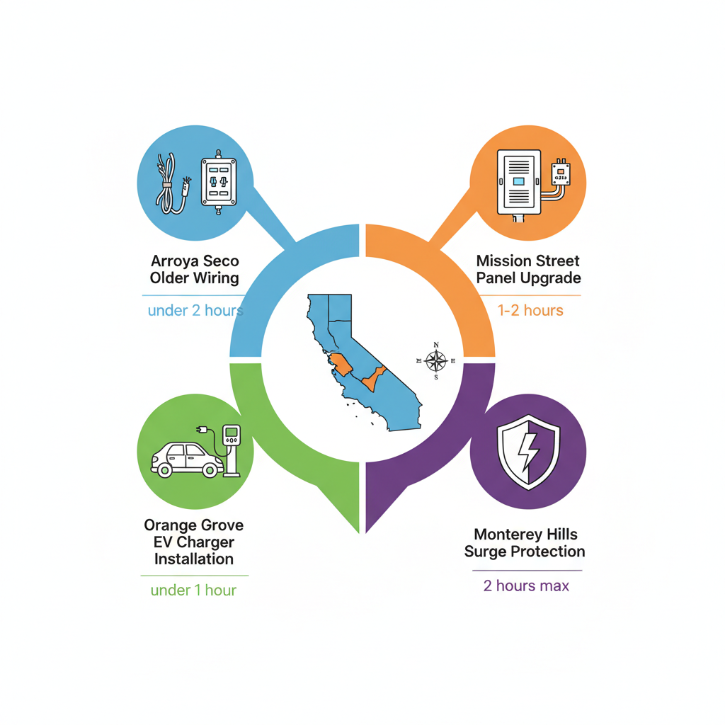 Infographic depicting electrical challenges in South Pasadena neighborhoods and Eagle Rock response times