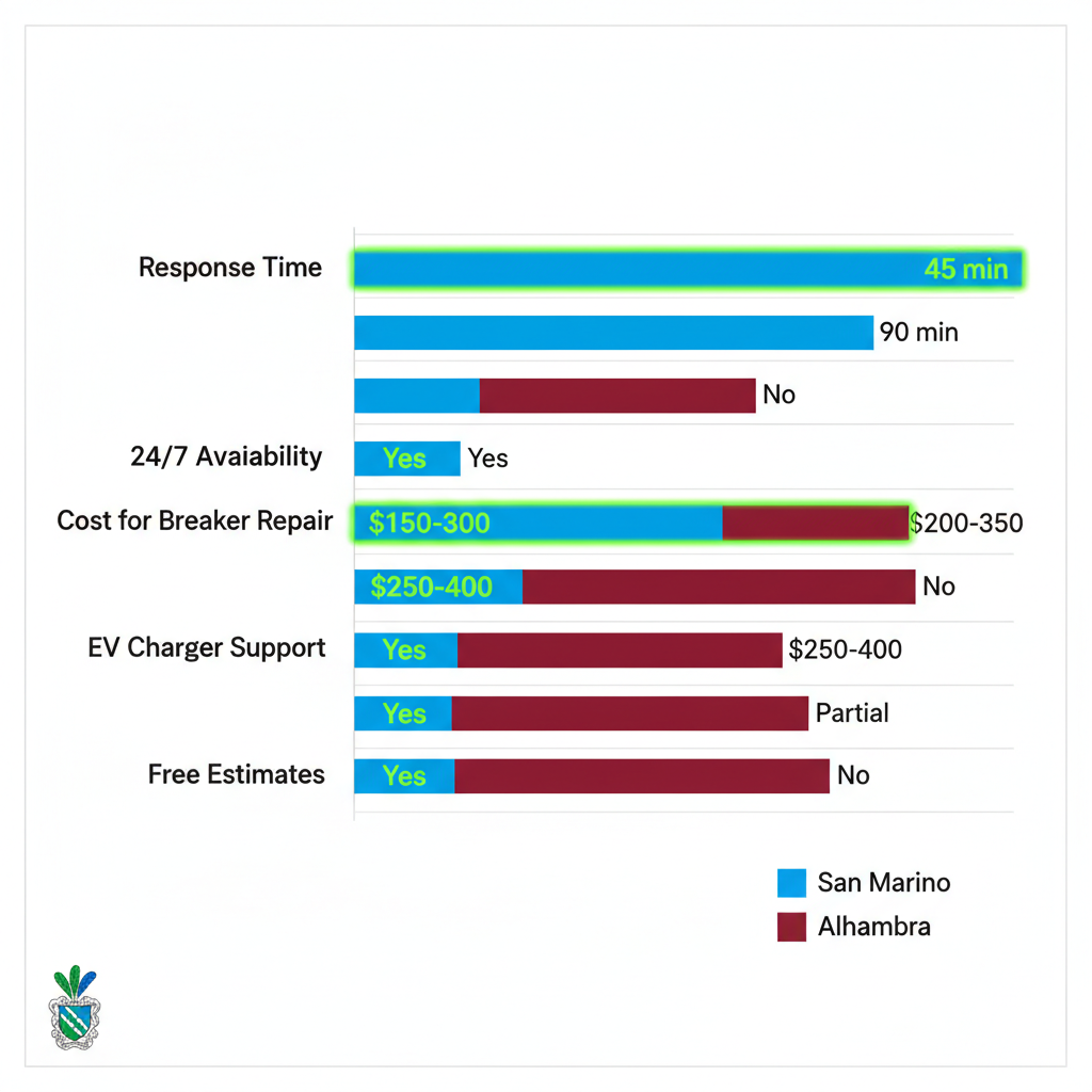 Horizontal bar chart comparing emergency electrical services metrics between San Marino and nearby areas